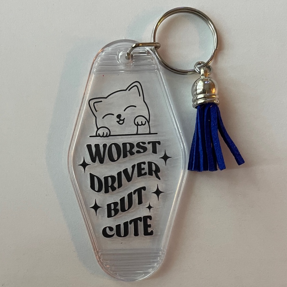 Charming Cat Keychain with Blue Tassel